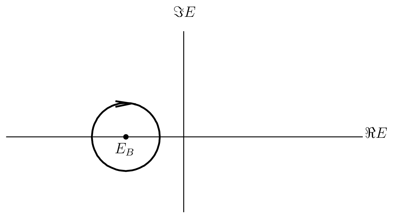 The contour of  can be closed in the lower half-plane and contracted around the pole.