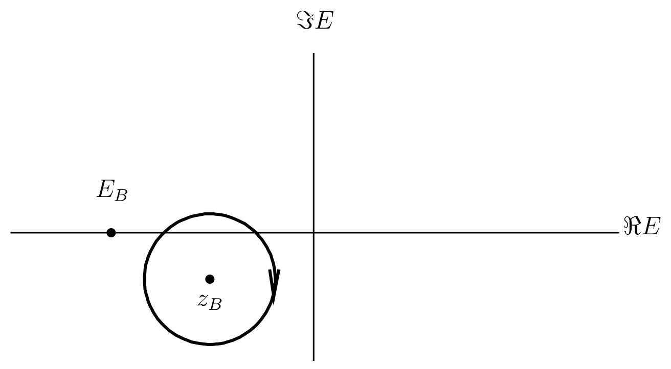 The contour of  can be closed in the lower half-plane and contracted around the pole at z=z_B.